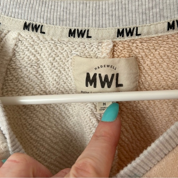 Madewell MWL Airyterry Colorblock Crop Sweatshirt Peach Cream Size Medium - Picture 6 of 9